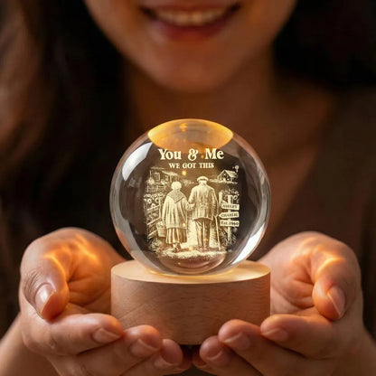 Old Couple Walking Growing Old Together - Personalized Crystal Ball LED Night Light, Heartfelt Valentine's Day Gift For Couple, For Him, For Her