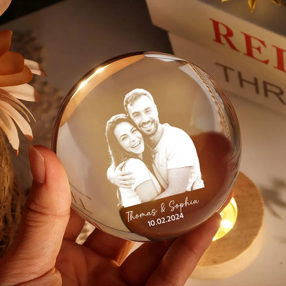 Eternal Love Custom Couple Photo - Personalized Crystal Ball LED Night Light - Valentine's Day Gift For Couple, For Him, For Her