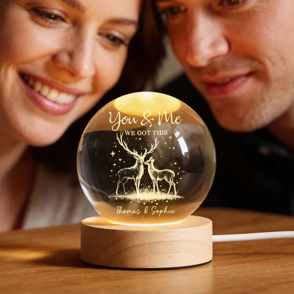 Eternal Love Deers Couple - Personalized Crystal Ball LED Night Light - Valentine's Day Gift For Couple, Hunters, For Her, For Him