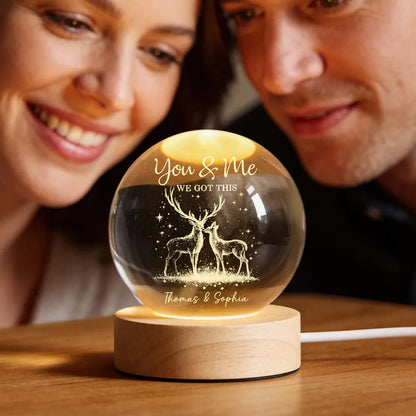 Eternal Love Deers Couple - Personalized Crystal Ball LED Night Light - Valentine's Day Gift For Couple, Hunters, For Her, For Him