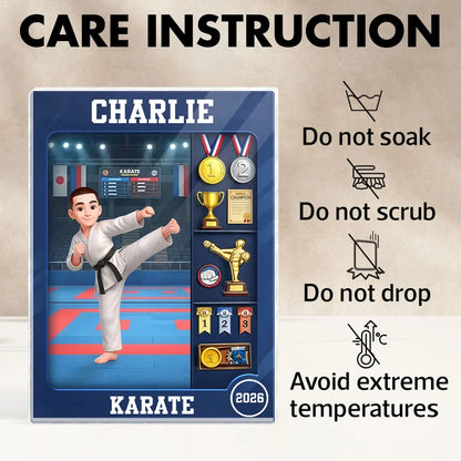Karate Man Action Figure - Personalized Acrylic Block Plaque - Gift For Karateka