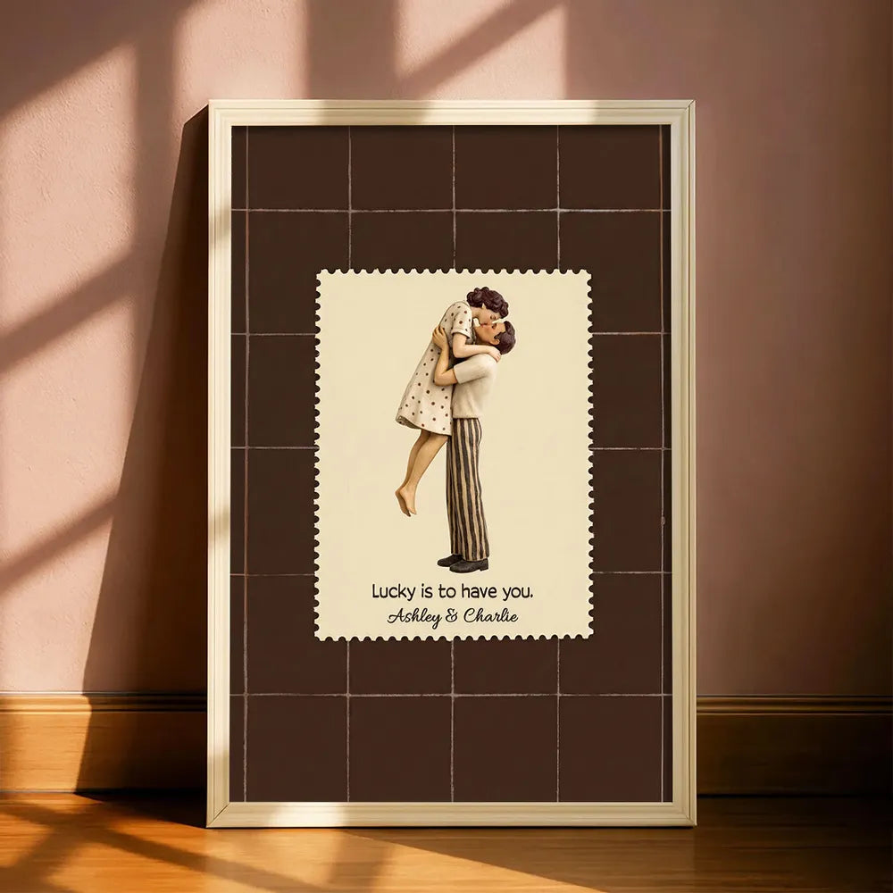 Lucky Is To Have You Mid-Century Couple - Personalized Poster - Anniversary, Valentine's Day Gift, Gift For Him, Gift For Her