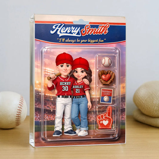 Sport Couple I'll Always Be Your Biggest Fan Custom Action Figure - Personalized Acrylic Block Plaque - Sentimental Gift for Him