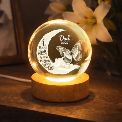 We Believe There're Angels Among Us - Personalized Crystal Ball LED Night Light - Heartfelt Remembrance Memorial Keepsake