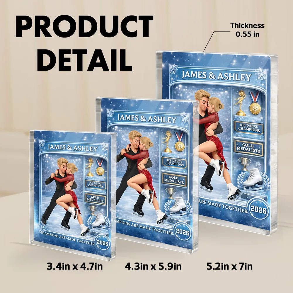 Figure Skating Couple Action Figure - Personalized Acrylic Block Plaque - Anniversary, Valentine's Day Gift, Gift For Him, Gift For Her