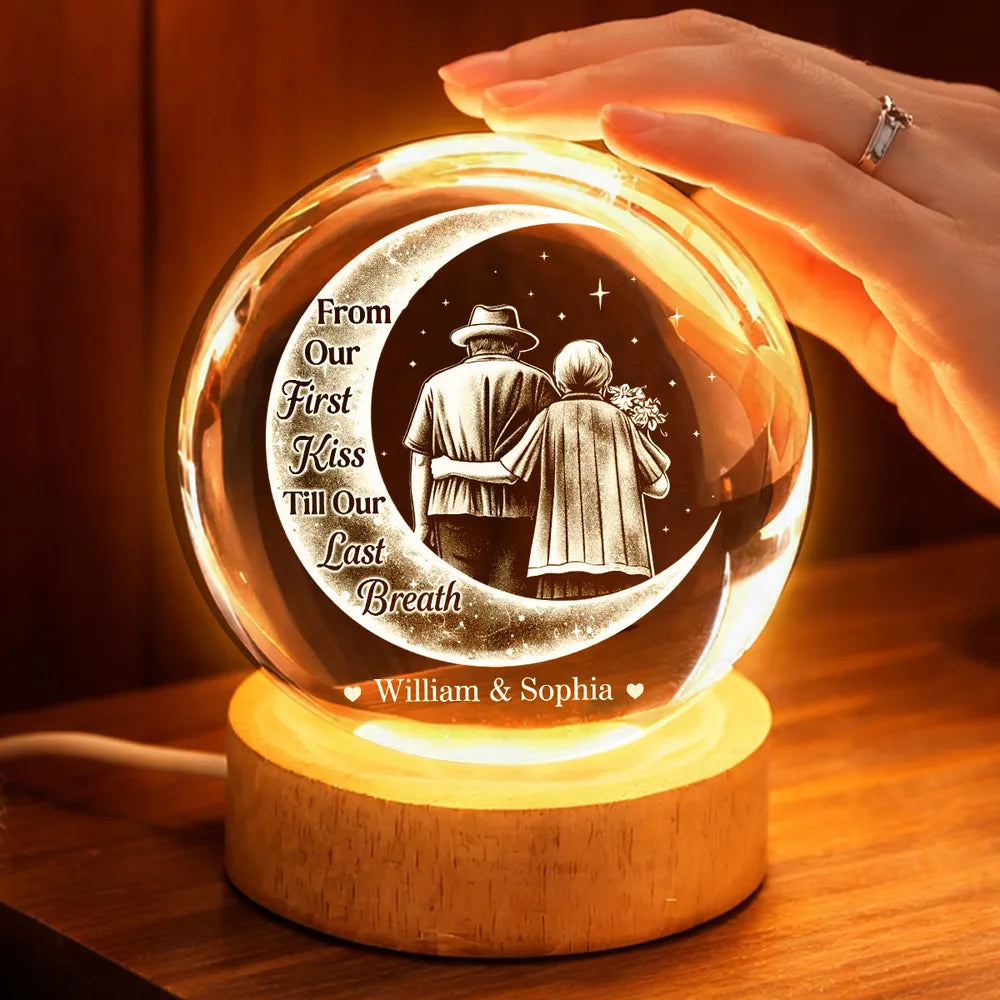 From Our 1st Kiss Till Our Last Breath - Personalized Crystal Ball LED Night Light - Heartfelt Valentine's Day Gift for Her, for Him, Couple Keepsake