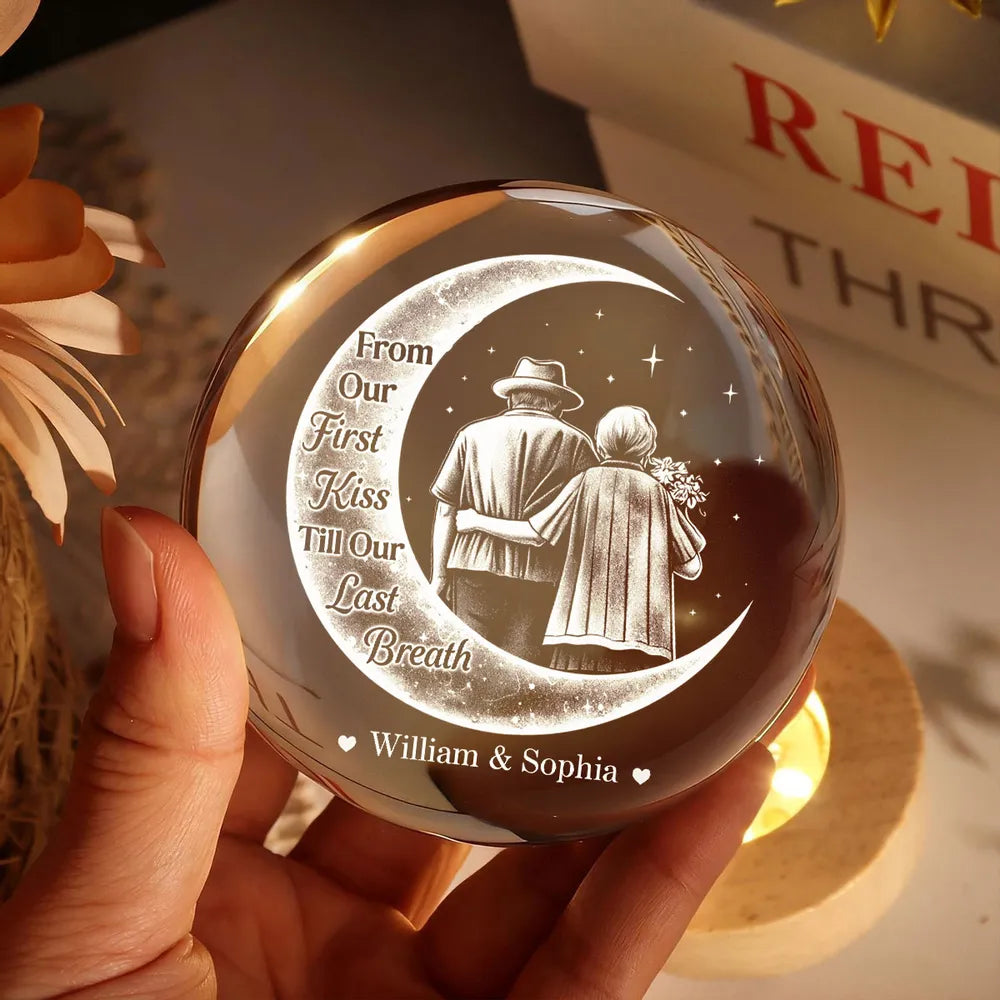 From Our 1st Kiss Till Our Last Breath - Personalized Crystal Ball LED Night Light - Heartfelt Valentine's Day Gift for Her, for Him, Couple Keepsake