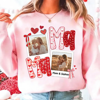 Preppy Mama Valentine Glitter Effect Photo - Personalized Sweatshirt - Heartfelt Gift for Mom