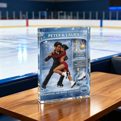 Figure Skating Couple Action Figure - Personalized Acrylic Block Plaque - Anniversary, Valentine's Day Gift, Gift For Him, Gift For Her