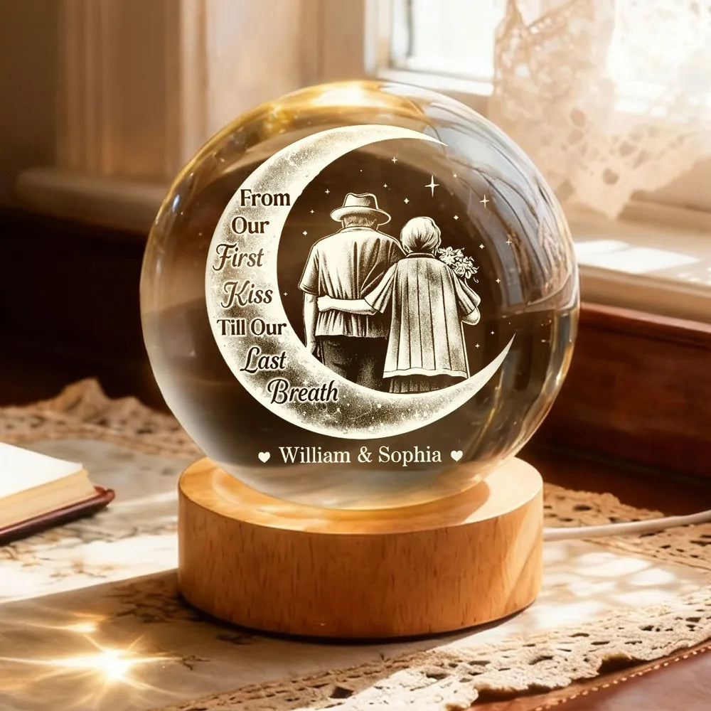 From Our 1st Kiss Till Our Last Breath - Personalized Crystal Ball LED Night Light - Heartfelt Valentine's Day Gift for Her, for Him, Couple Keepsake
