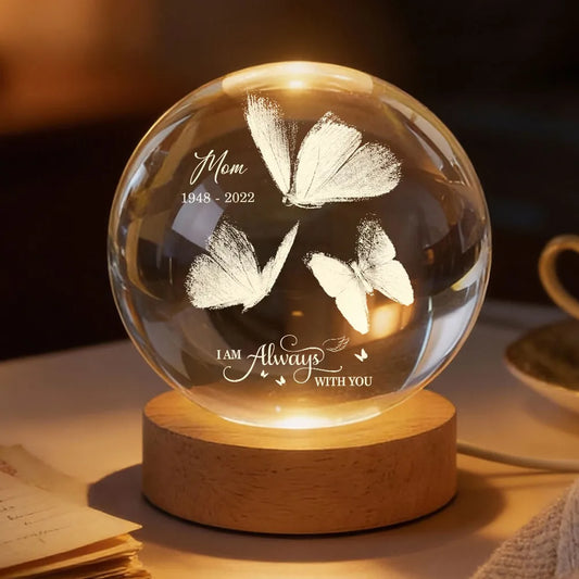 Always With You Butterflies - Personalized Crystal Ball LED Night Light - Memorial Remembrance Keepsake