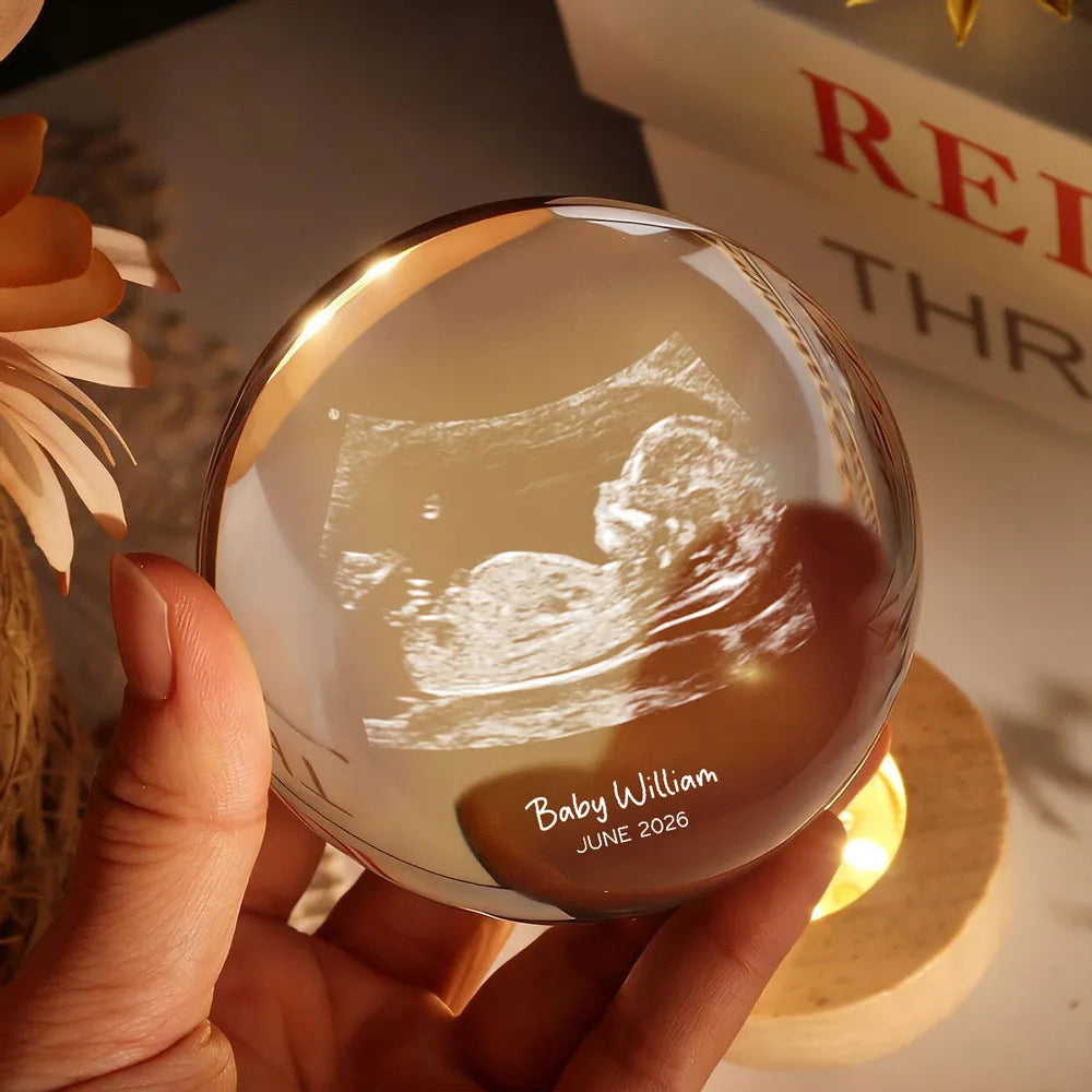 Custom Ultrasound Baby Sonogram - Personalized Crystal Ball LED Night Light - Pregnancy Reveal, Baby Shower Present