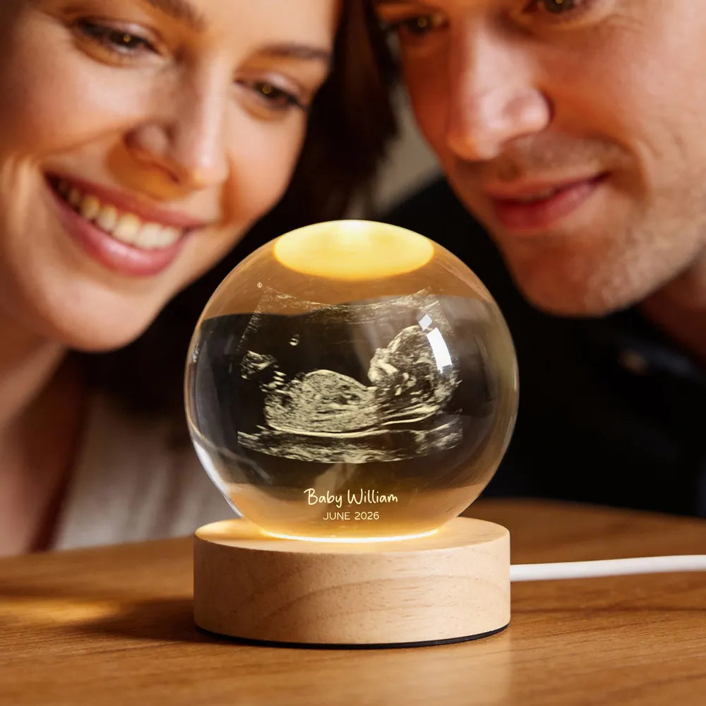 Custom Ultrasound Baby Sonogram - Personalized Crystal Ball LED Night Light - Pregnancy Reveal, Baby Shower Present