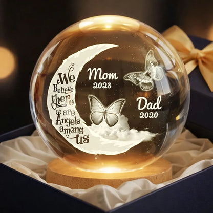 We Believe There're Angels Among Us - Personalized Crystal Ball LED Night Light - Heartfelt Remembrance Memorial Keepsake