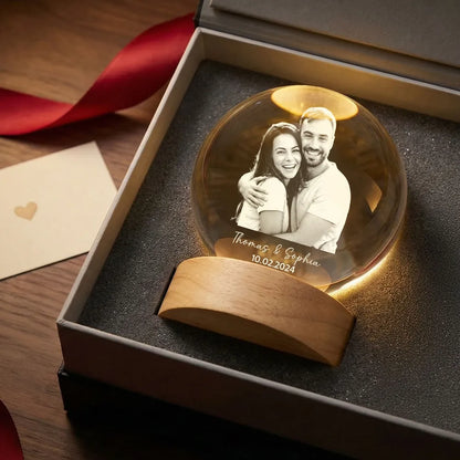 Eternal Love Custom Couple Photo - Personalized Crystal Ball LED Night Light - Valentine's Day Gift For Couple, For Him, For Her