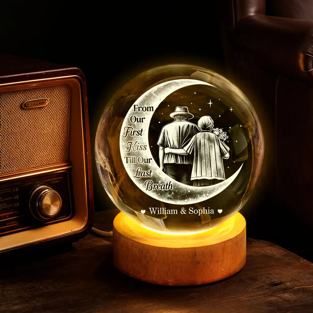 From Our 1st Kiss Till Our Last Breath - Personalized Crystal Ball LED Night Light - Heartfelt Valentine's Day Gift for Her, for Him, Couple Keepsake