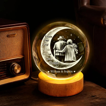 From Our 1st Kiss Till Our Last Breath - Personalized Crystal Ball LED Night Light - Heartfelt Valentine's Day Gift for Her, for Him, Couple Keepsake
