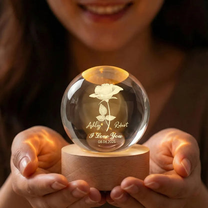 Eternal Love Rose I Love You - Personalized Crystal Ball LED Night Light - Valentine's Day Gift For Couple, For Her, For Him