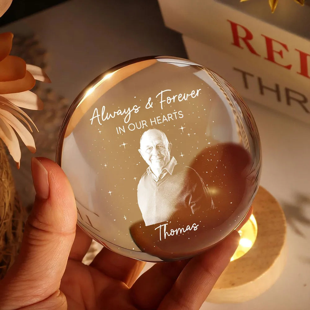 Custom Photo Engraved - Personalized Crystal Ball LED Night Light - Memorial Remembrance Keepsake