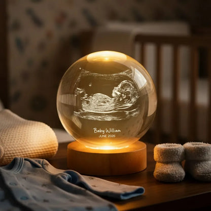 Custom Ultrasound Baby Sonogram - Personalized Crystal Ball LED Night Light - Pregnancy Reveal, Baby Shower Present