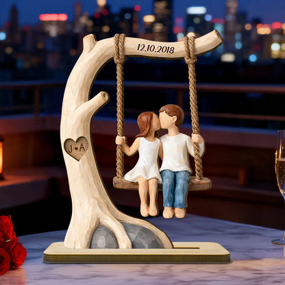 Couple Rustic Love on a Wooden Swing - Personalized 2-Layered Wooden Plaque - Sentimental Anniversary Gift, Valentine's Day Gift for Her, for Him