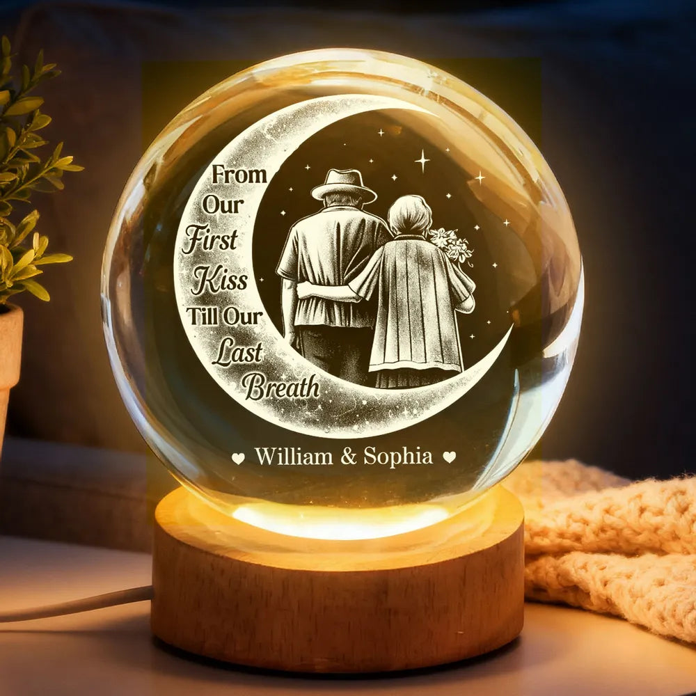 From Our 1st Kiss Till Our Last Breath - Personalized Crystal Ball LED Night Light - Heartfelt Valentine's Day Gift for Her, for Him, Couple Keepsake