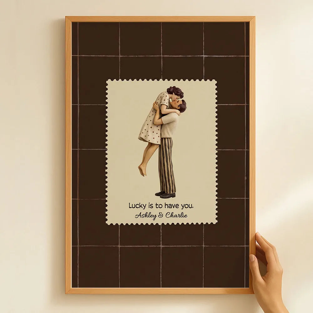 Lucky Is To Have You Mid-Century Couple - Personalized Poster - Anniversary, Valentine's Day Gift, Gift For Him, Gift For Her