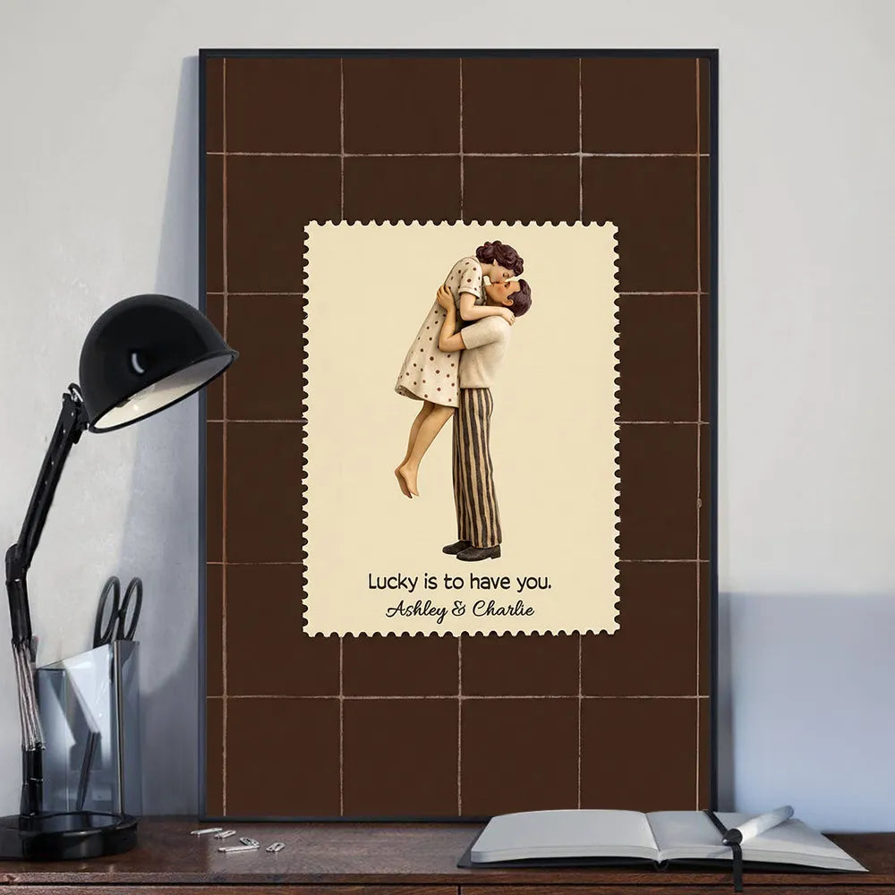 Lucky Is To Have You Mid-Century Couple - Personalized Poster - Anniversary, Valentine's Day Gift, Gift For Him, Gift For Her