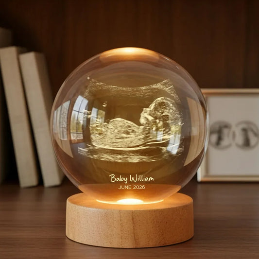 Custom Ultrasound Baby Sonogram - Personalized Crystal Ball LED Night Light - Pregnancy Reveal, Baby Shower Present