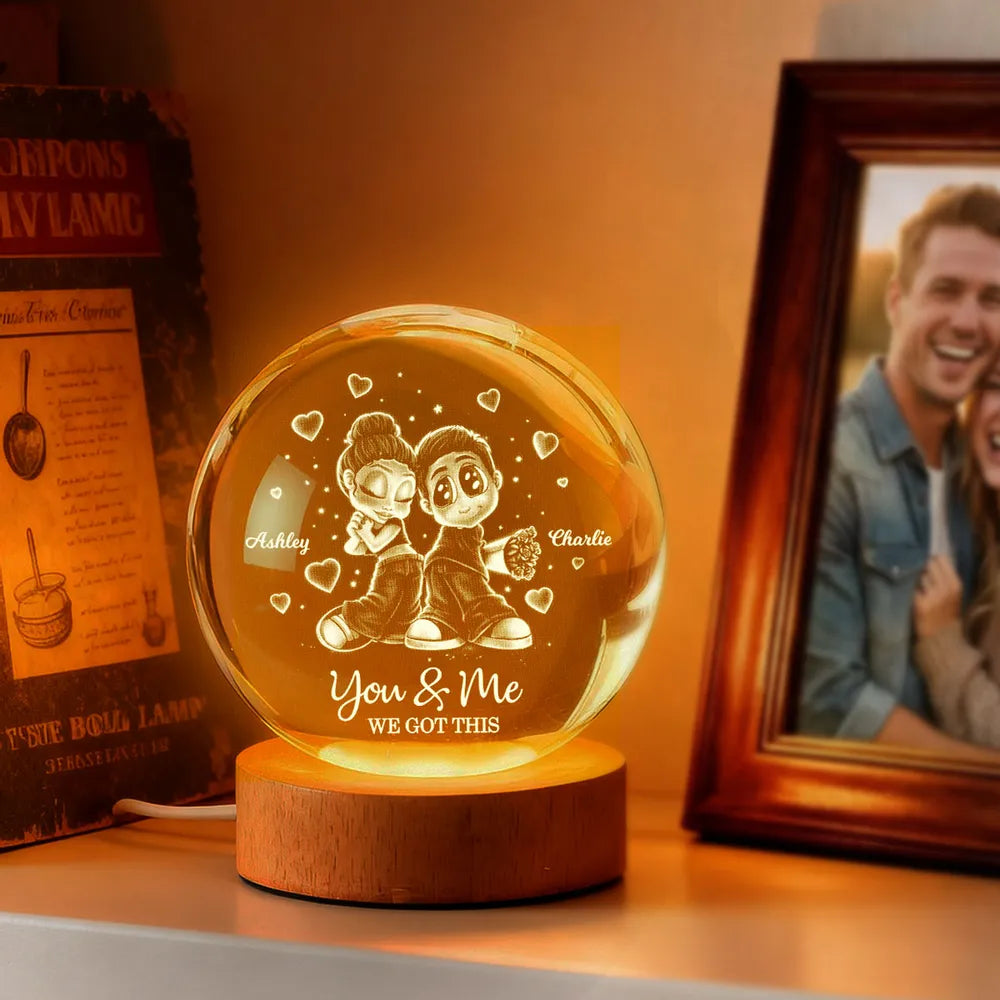 Y2K Couple - Personalized Crystal Ball LED Night Light - Sentimental Valentine's Day Gift for Her, for Him