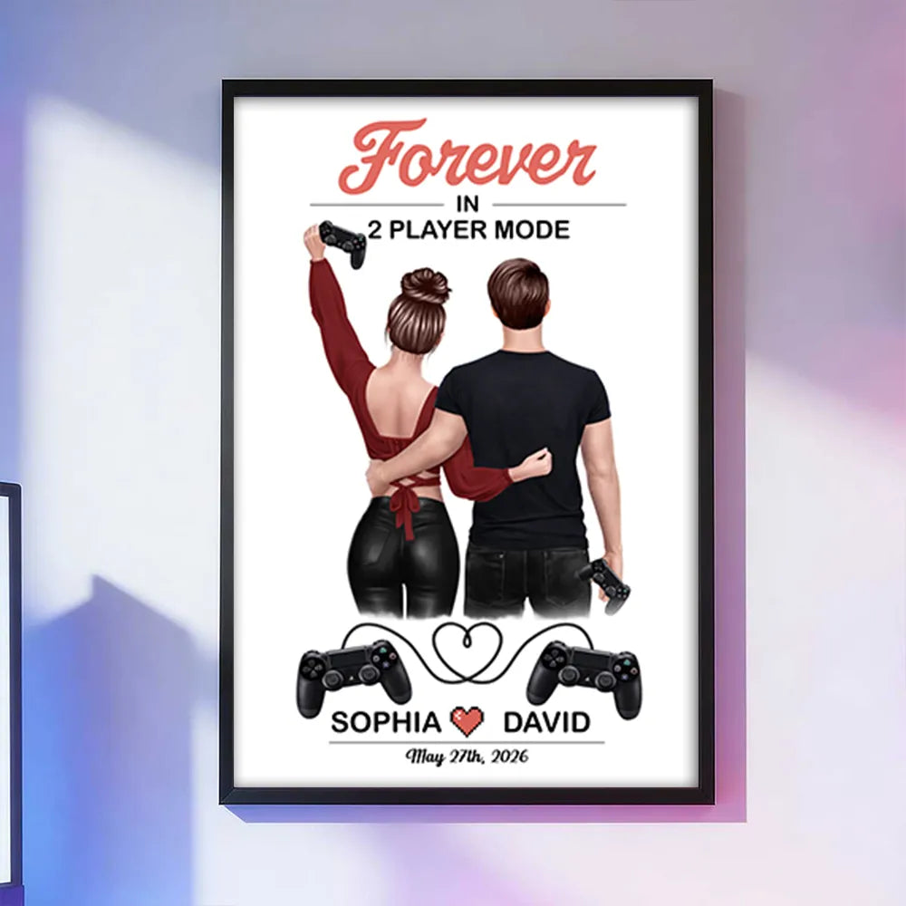 Forever in 2 Player Mode - Personalized Poster - Custom Gaming Gift for him, for her