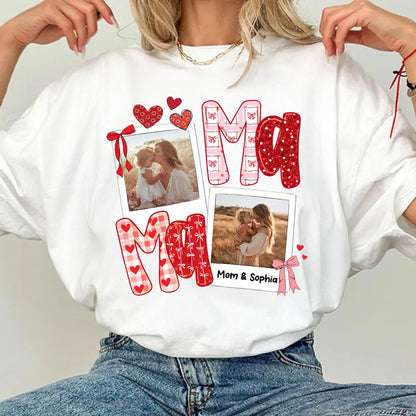 Preppy Mama Valentine Glitter Effect Photo - Personalized Classic Tee - Heartfelt Gift for Mom