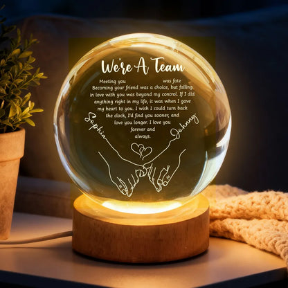 Couple Hands Interlocked We're a Team - Personalized Crystal Ball LED Night Light - Sentimental Valentine's Day Gift for Her, for Him