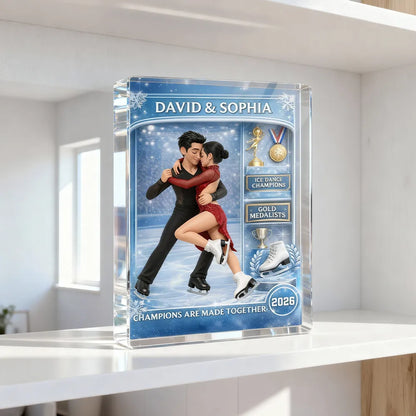 Figure Skating Couple Action Figure - Personalized Acrylic Block Plaque - Anniversary, Valentine's Day Gift, Gift For Him, Gift For Her