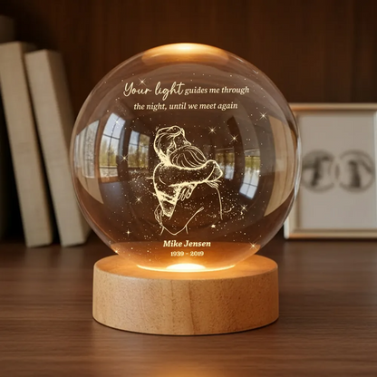 A Piece Of My Heart Lives in Heaven Couple Hugging - Personalized Crystal Ball LED Night Light - Memorial Remembrance Keepsake