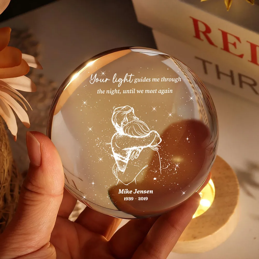 A Piece Of My Heart Lives in Heaven Couple Hugging - Personalized Crystal Ball LED Night Light - Memorial Remembrance Keepsake