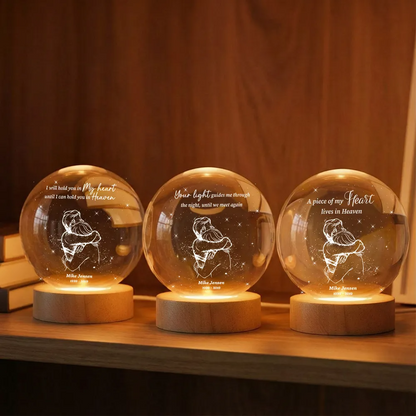 A Piece Of My Heart Lives in Heaven Couple Hugging - Personalized Crystal Ball LED Night Light - Memorial Remembrance Keepsake