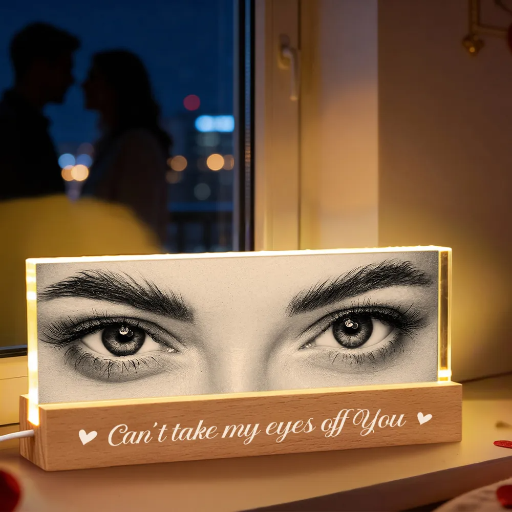 Custom Eye Photo Of Him Of Her - Personalized Acrylic Block Plaque LED Night Light - Funny Valentine's Day Gift For Couple