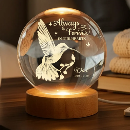 Always With You Hummingbird - Personalized Crystal Ball LED Night Light - Memorial Remembrance Keepsake