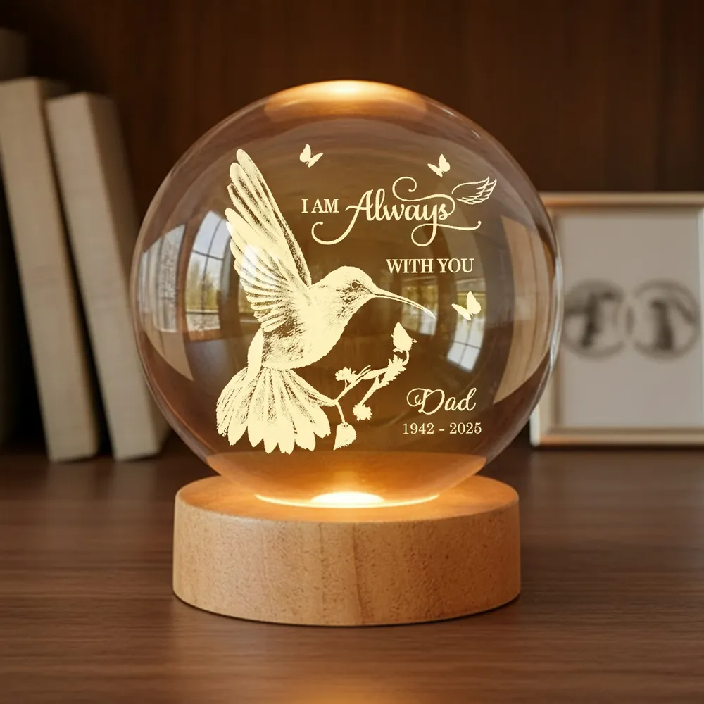 Always With You Hummingbird - Personalized Crystal Ball LED Night Light - Memorial Remembrance Keepsake