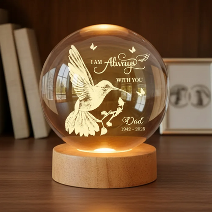 Always With You Hummingbird - Personalized Crystal Ball LED Night Light - Memorial Remembrance Keepsake