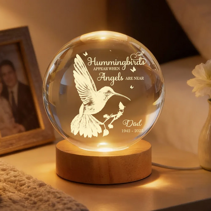 Always With You Hummingbird - Personalized Crystal Ball LED Night Light - Memorial Remembrance Keepsake