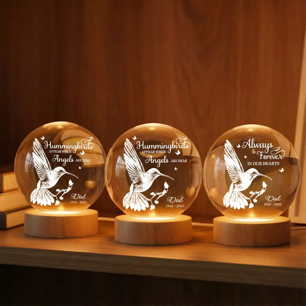 Always With You Hummingbird - Personalized Crystal Ball LED Night Light - Memorial Remembrance Keepsake