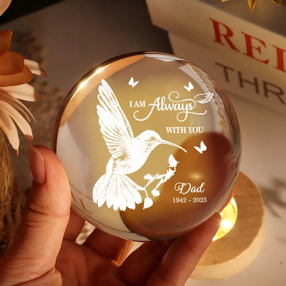 Always With You Hummingbird - Personalized Crystal Ball LED Night Light - Memorial Remembrance Keepsake
