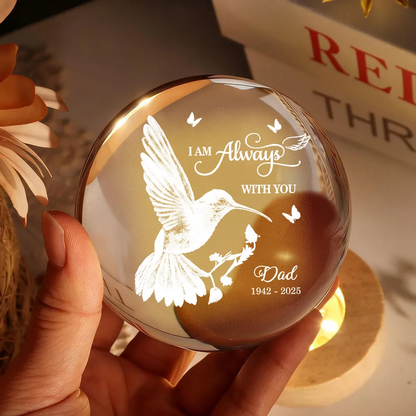 Always With You Hummingbird - Personalized Crystal Ball LED Night Light - Memorial Remembrance Keepsake