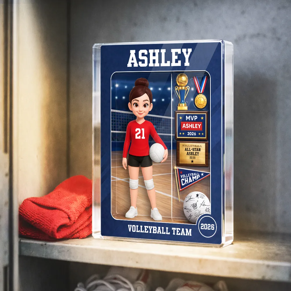 3D Effect Volleyball Girl Action Figure - Personalized Acrylic Block Plaque - Unique Gift For Daughter, Granddaughter