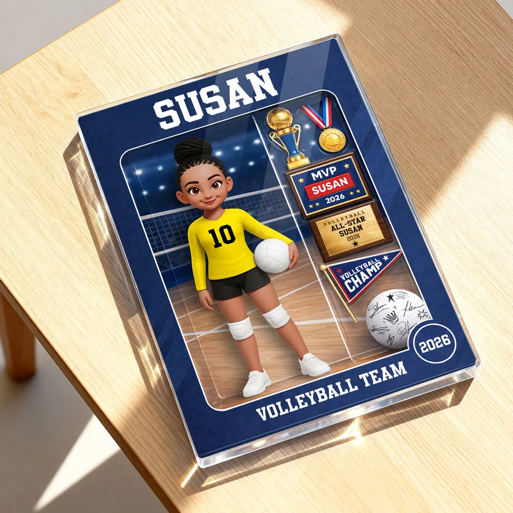 3D Effect Volleyball Girl Action Figure - Personalized Acrylic Block Plaque - Unique Gift For Daughter, Granddaughter