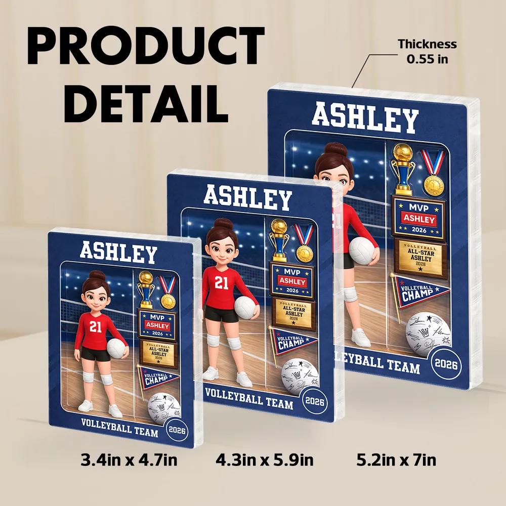 3D Effect Volleyball Girl Action Figure - Personalized Acrylic Block Plaque - Unique Gift For Daughter, Granddaughter