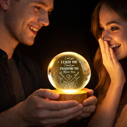 Couple Interlocked Hands I Met You I Loved You - Personalized Crystal Ball LED Night Light - Sentimental Gift for Her, for Him, Couple Keepsake