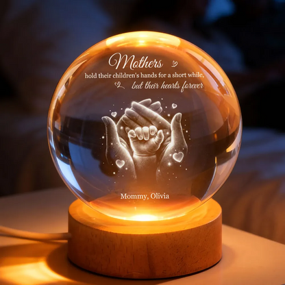 Our Family Loving Handprint - Personalized Crystal Ball LED Night Light - Sentimental Gift for Mom, Dad